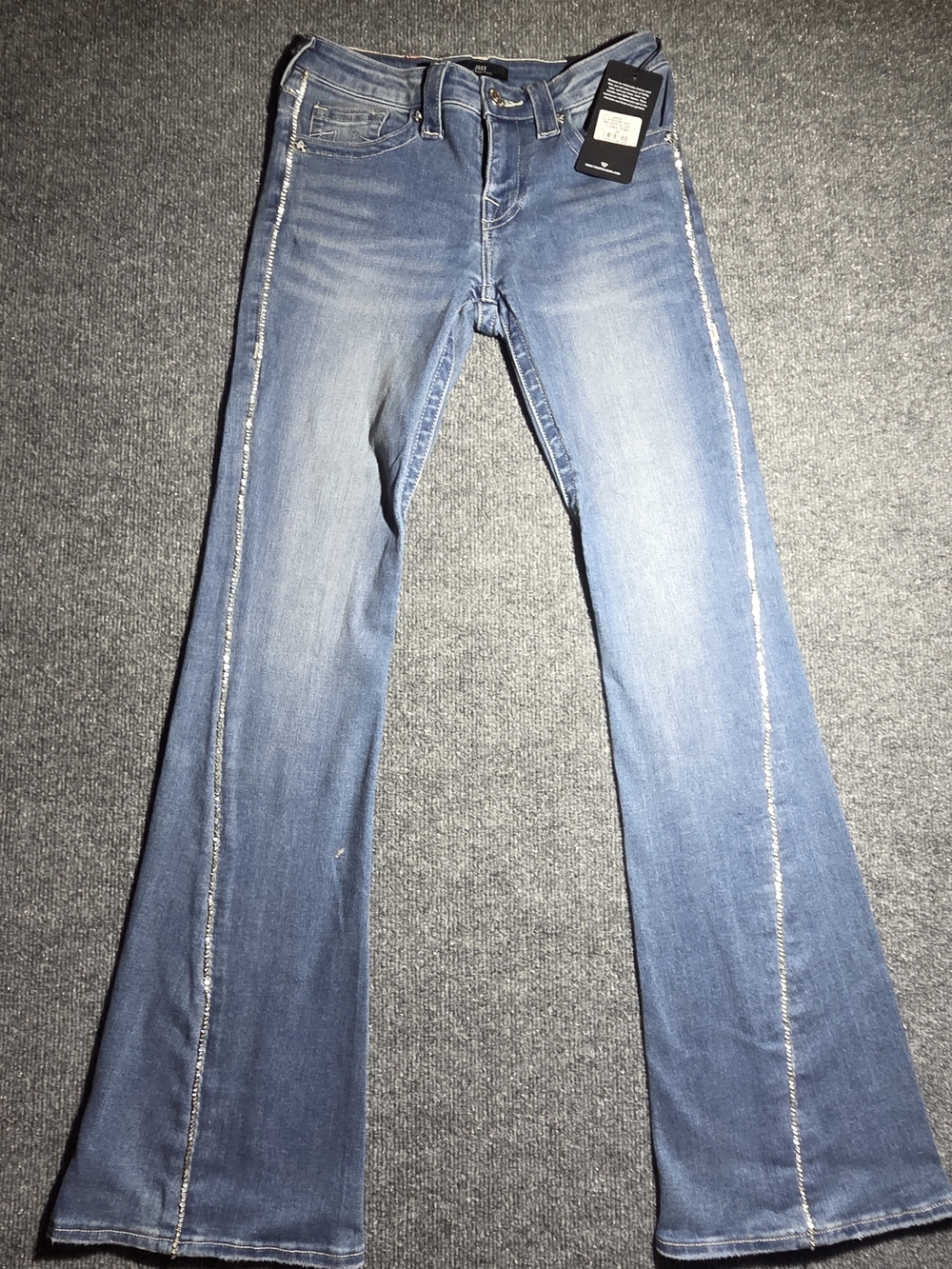 NWT True Religion Joey Mid Rise Flare Jeans Mr Crystal Med Wash Women's Size 25